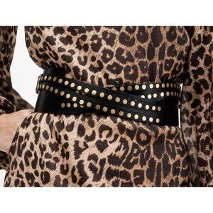 Allsaints womens Leonie Wide studded leather belt black size XS NWT